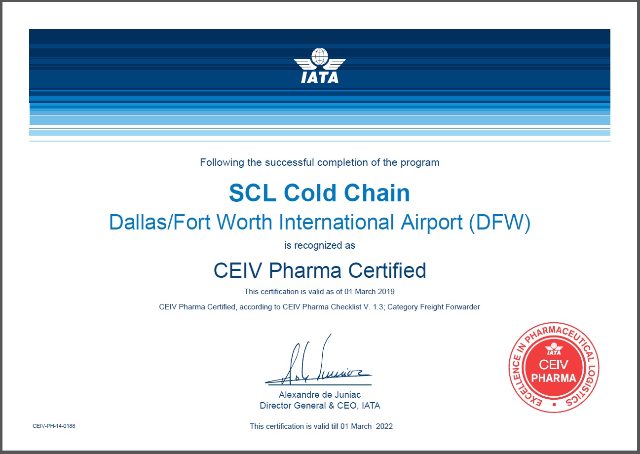 Scl Cold Chain Receives Ceiv Certification Alongside Dfw Scl Coldchain